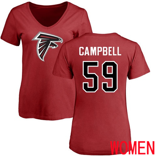 Atlanta Falcons Red Women De Vondre Campbell Name And Number Logo NFL Football #59 T Shirt->women nfl jersey->Women Jersey